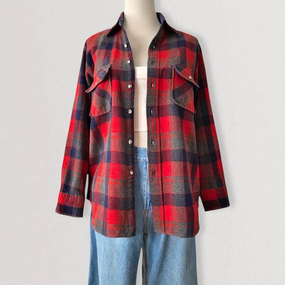 Vintage 100% Wool Shacket Flannel Shirt Grunge Cabincore Plaid Heritage L - Picture 7 of 9